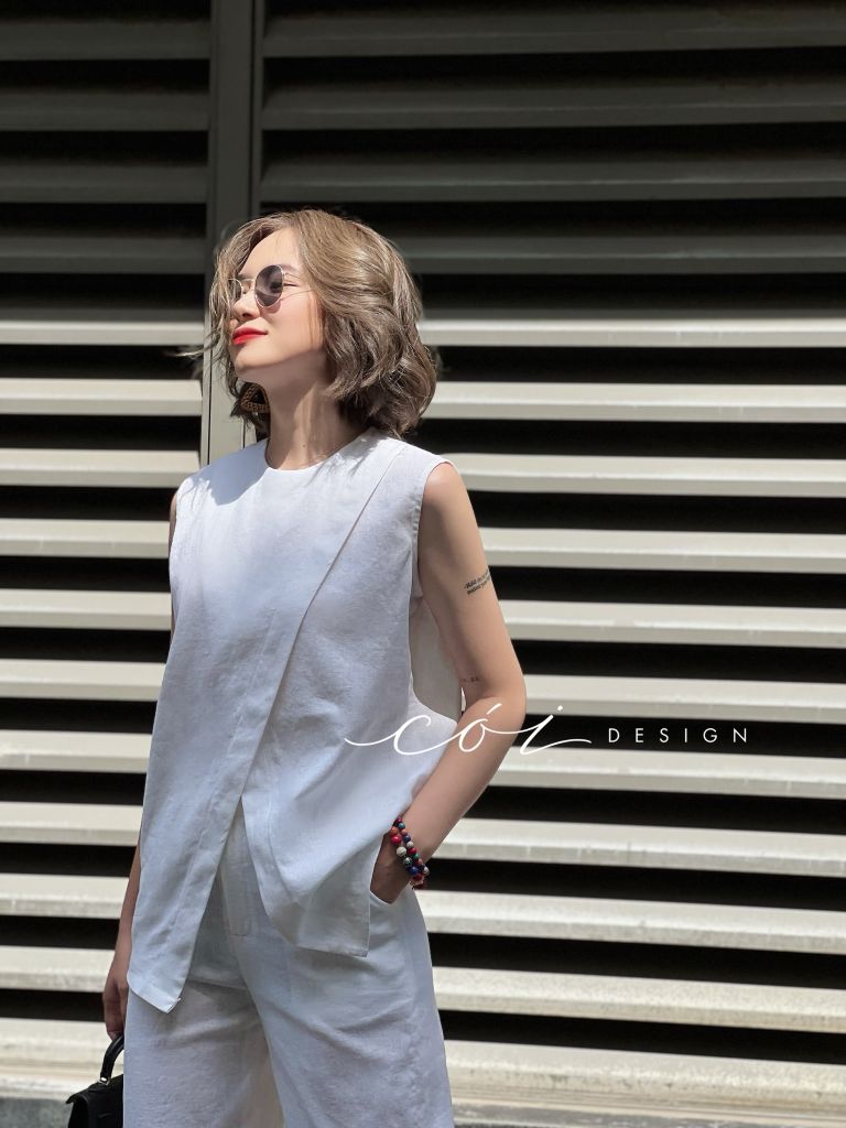 Áo sát nách đắp chéo Linen tưng premium Cói Design