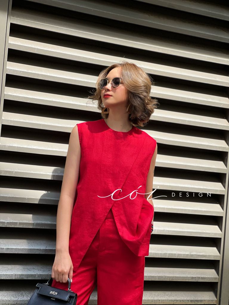 Áo sát nách đắp chéo Linen tưng premium Cói Design