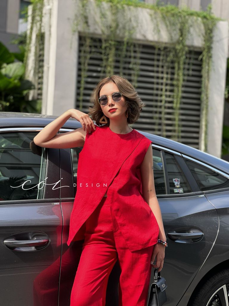 Áo sát nách đắp chéo Linen tưng premium Cói Design