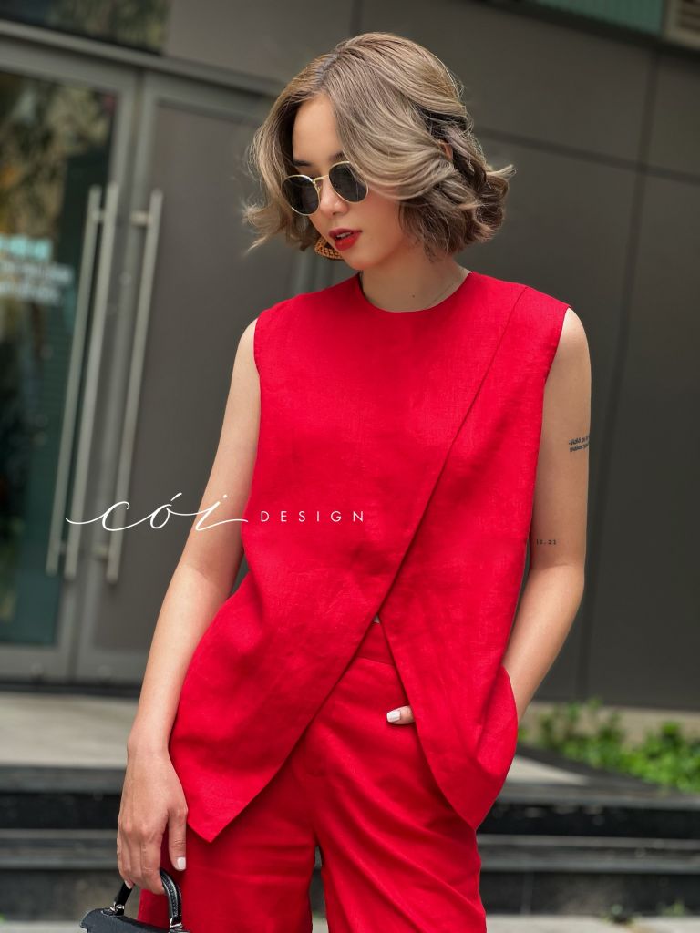 Áo sát nách đắp chéo Linen tưng premium Cói Design