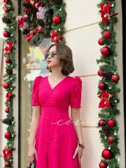 Đầm cổ tim nút bọc Linen tưng premium Cói Design