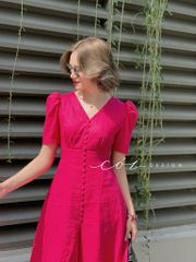 Đầm cổ tim nút bọc Linen tưng premium Cói Design