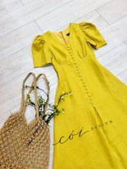 Đầm cổ tim nút bọc Linen tưng premium Cói Design