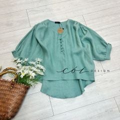 Áo nút bọc cổ V Linen tưng premium Cói Design