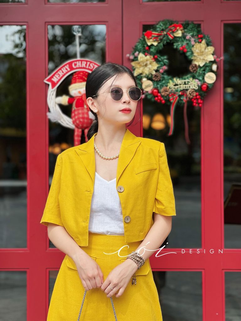 Set chân váy nắp túi 3 sản phẩm Linen hàn Cói Design