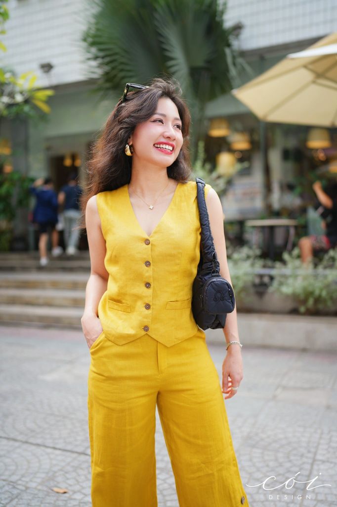 Áo gile phối dây linen tưng premium Cói Design