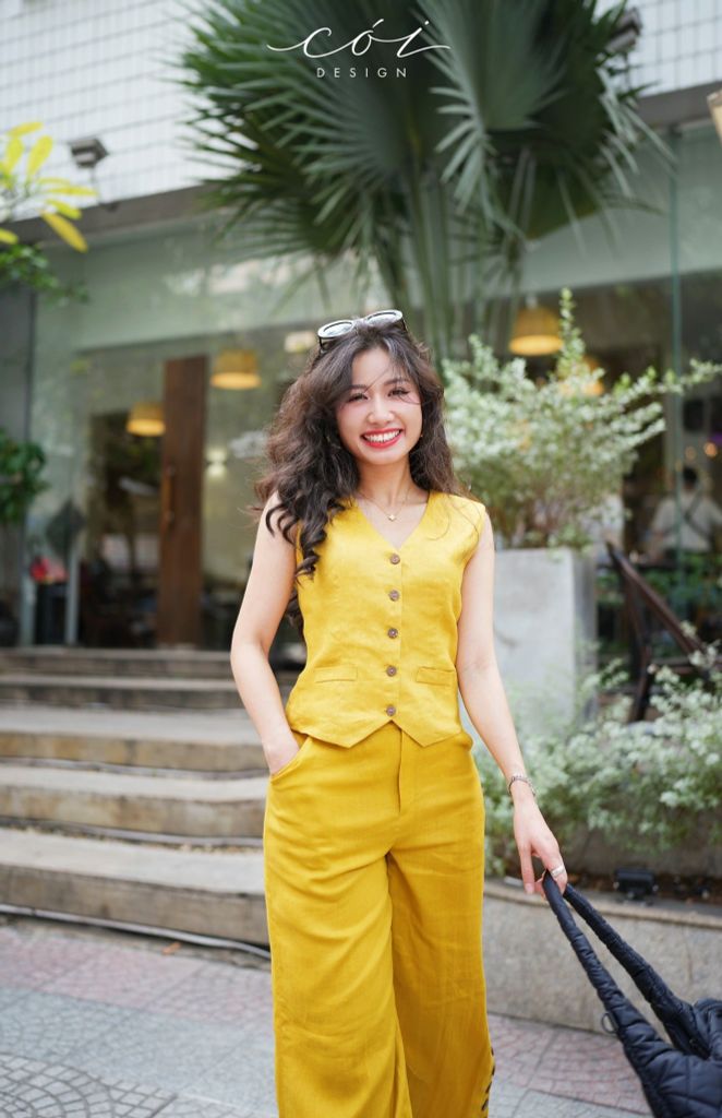 Áo gile phối dây linen tưng premium Cói Design