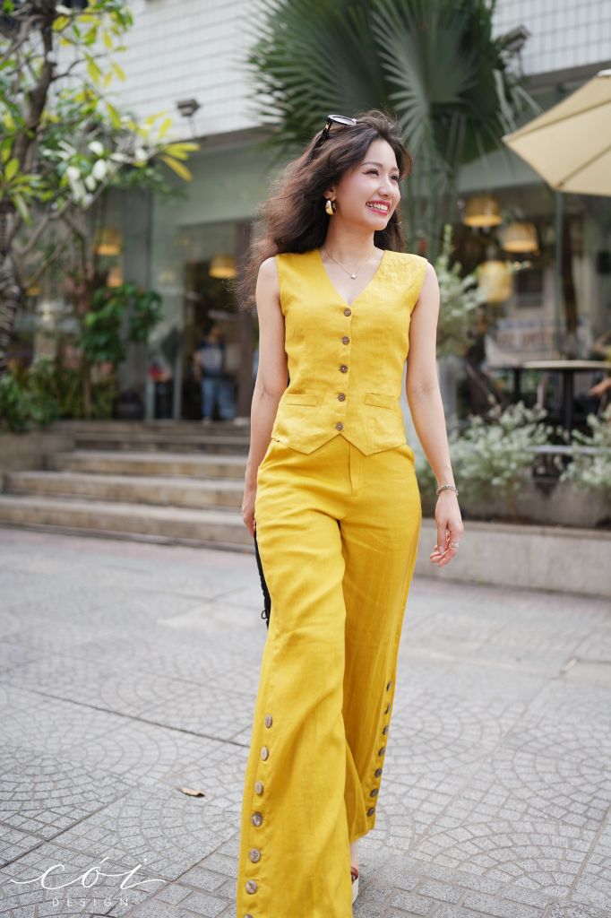 Áo gile phối dây linen tưng premium Cói Design