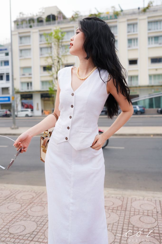 Set gile chân váy Linen tưng premium Cói Design