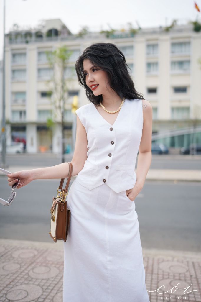 Áo gile phối dây linen tưng premium Cói Design