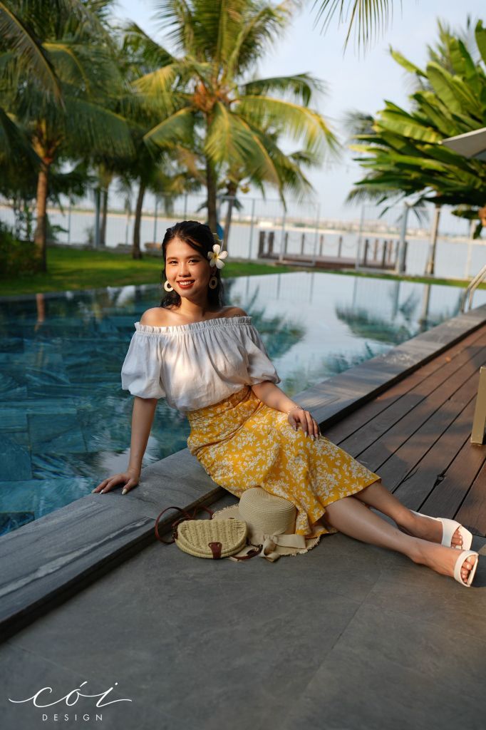 Áo xếp nhún bẹt vai Linen tưng premium Cói Design