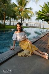 Áo xếp nhún bẹt vai Linen tưng premium Cói Design