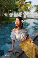 Áo xếp nhún bẹt vai linen Cói Design