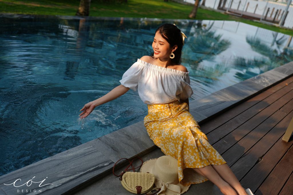 Áo xếp nhún bẹt vai Linen tưng premium Cói Design