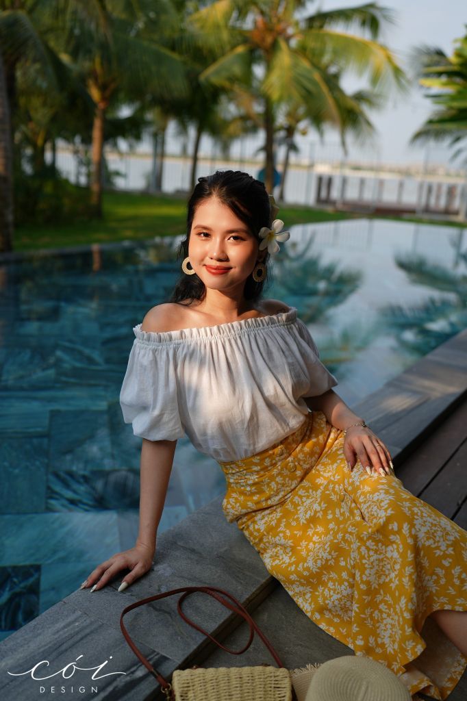 Áo xếp nhún bẹt vai Linen tưng premium Cói Design