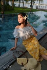 Áo xếp nhún bẹt vai Linen tưng premium Cói Design