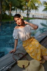 Áo xếp nhún bẹt vai Linen tưng premium Cói Design