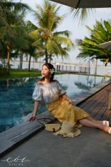 Áo xếp nhún bẹt vai Linen tưng premium Cói Design