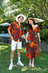 Đầm bẹt vai họa tiết Linen hàn Cói Design