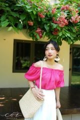 Áo xếp nhún bẹt vai Linen tưng premium Cói Design