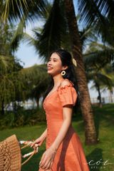 Đầm nút bọc bẹt vai Linen tưng premium Cói Design