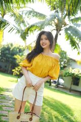 Áo xếp nhún bẹt vai Linen tưng premium Cói Design