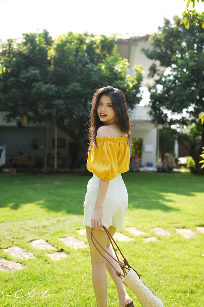 Áo xếp nhún bẹt vai Linen tưng premium Cói Design