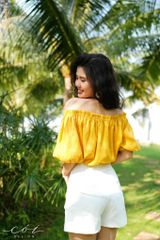 Áo xếp nhún bẹt vai Linen tưng premium Cói Design