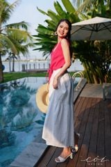 Áo sát nách nút bọc phối dây Linen tưng premium Cói Design