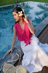 Áo sát nách nút bọc phối dây Linen tưng premium Cói Design