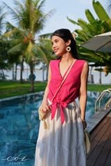 Áo sát nách nút bọc phối dây Linen tưng premium Cói Design