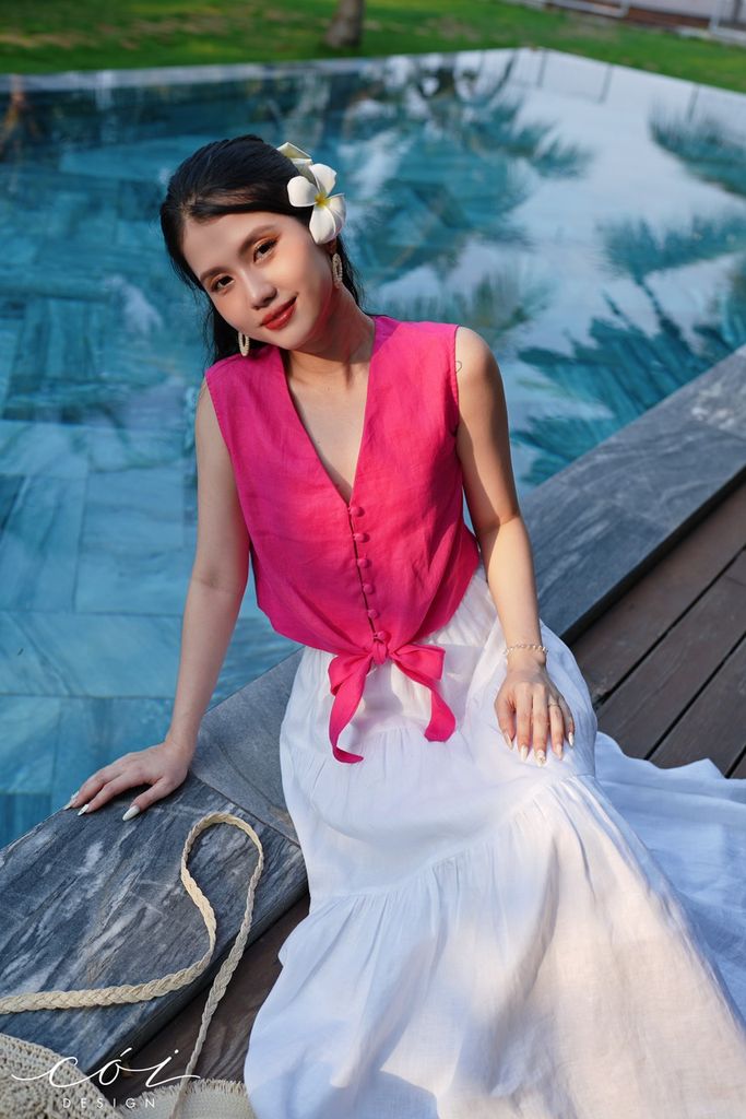 Áo sát nách nút bọc phối dây Linen tưng premium Cói Design