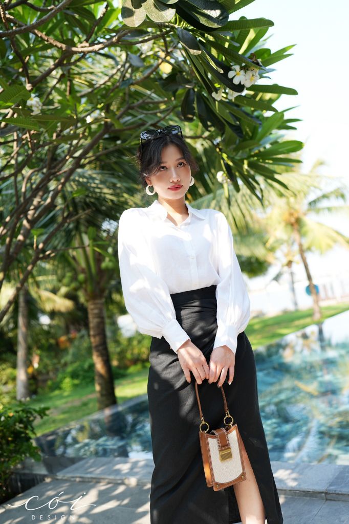 Chân váy xoắn eo Linen Cói Design