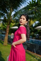 Đầm bẹt vai 2 túi nút bọc Linen tưng premium Cói design