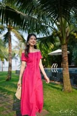 Đầm bẹt vai 2 túi nút bọc Linen tưng premium Cói design