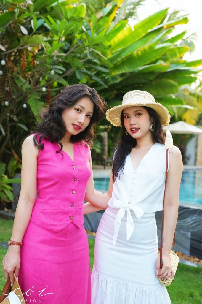 Áo sát nách nút bọc phối dây Linen tưng premium Cói Design