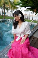 Áo croptop tay bí phối dây linen Cói Design