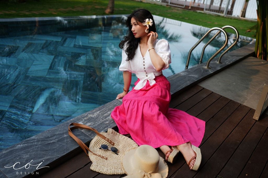 Áo croptop tay bí phối dây linen Cói Design