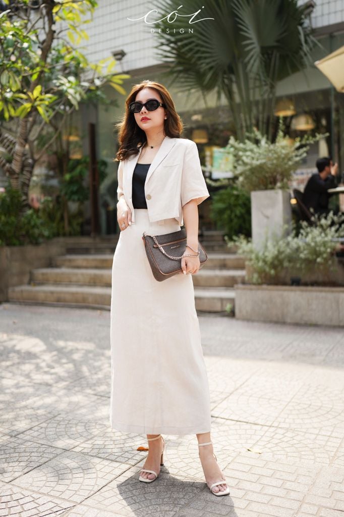 Sét chân váy cổ vest Linen tưng premium Cói Design