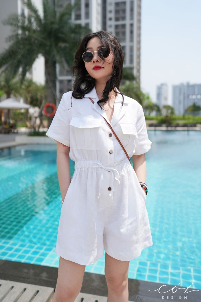 Jumpsuit ngắn cổ danton Linen tưng premium Cói Design
