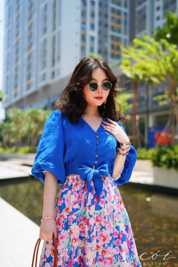Áo croptop tay bí phối dây linen Cói Design