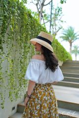Áo xếp nhún bẹt vai Linen tưng premium Cói Design
