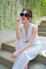 Áo cổ V nút bọc croptop Linen tưng premium Cói Design
