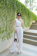 Áo cổ V nút bọc croptop Linen tưng premium Cói Design