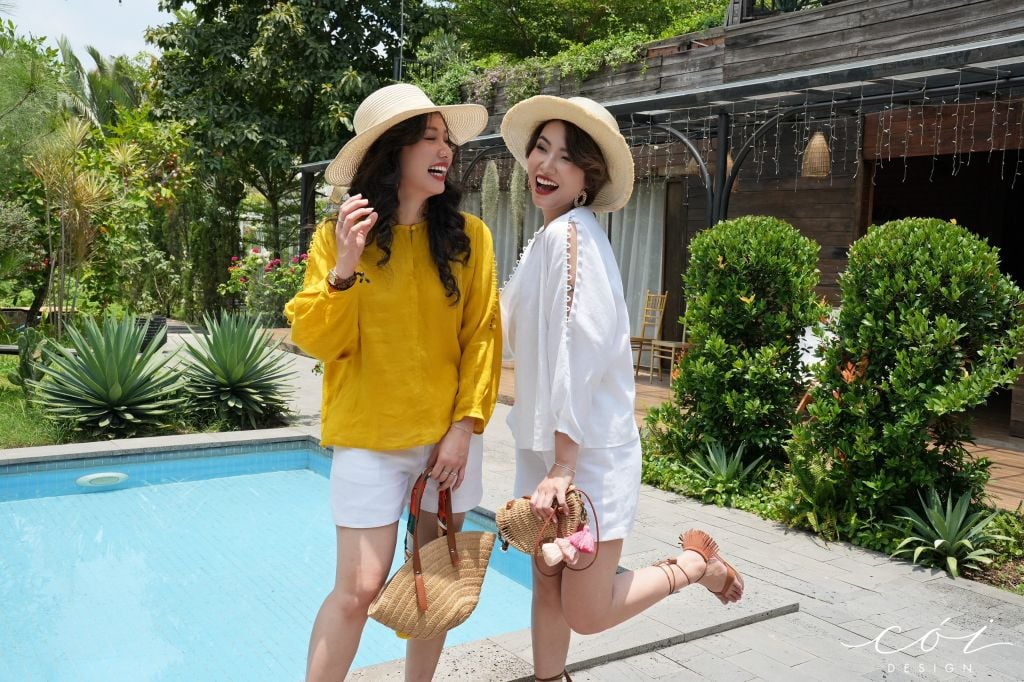 Áo nút bọc xẻ vai linen tưng premium Cói Design