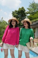 Áo nút bọc xẻ vai linen tưng premium Cói Design