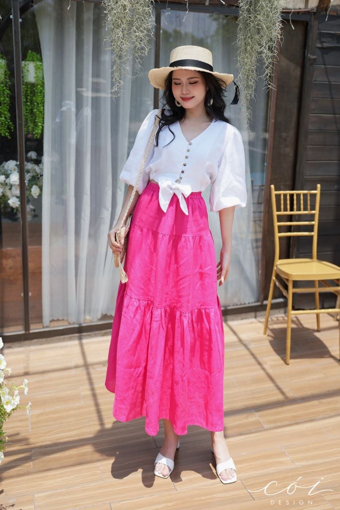 Áo croptop tay bí phối dây linen Cói Design