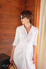 Đầm sơ mi xoắn eo linen Cói Design