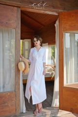 Đầm sơ mi xoắn eo linen Cói Design