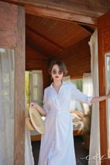 Đầm sơ mi xoắn eo linen Cói Design